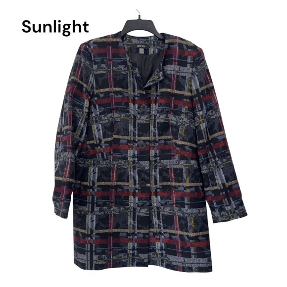 Nine West Womens Plaid Button-Up Coat Size 12 Black/Red/Yellow - Picture 1 of 12